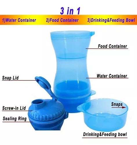 Botella De Agua Y Comida 2 En 1 Para Mascotas Portátil