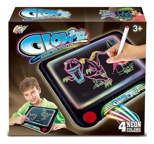 Pizarra 3d Led Luminosa Mágica Glow Para Niños Plumones Neón Color Negro