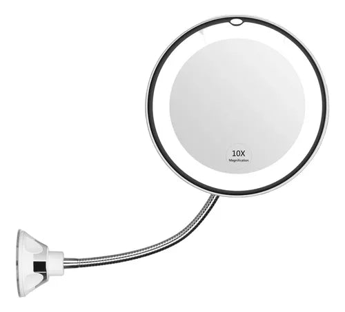 Espejo Flexible Plegable Luz Led Aumento 10x Redondo Jg-788 Color del marco Blanco