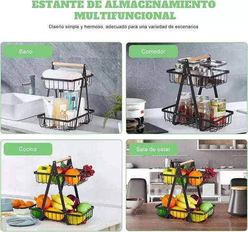 Cesta Para Frutas Vegetales Organizador Multiusos 2 Niveles