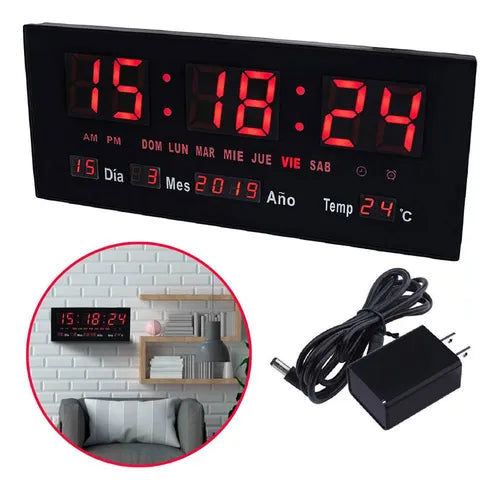 Reloj Digital De Pared Con Pantalla Led Modelo 3615 Estructura Negro