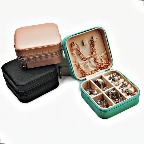 Jewelry Box, organizador portátil con cremallera, funda de viaje de piel, color rosa