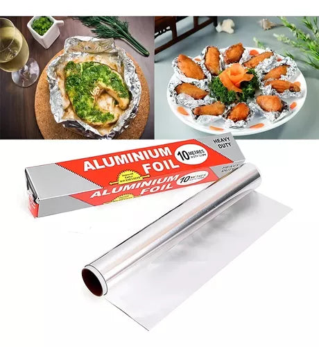 Papel Aluminio Foil Para Cocina Horno Caja Rollo De 10 Mts