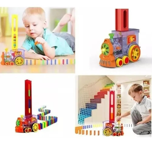 Tren Juguete Dominó Automático Juego Para Niños Y Niñas Personaje Tren Domino 80 Piezas
