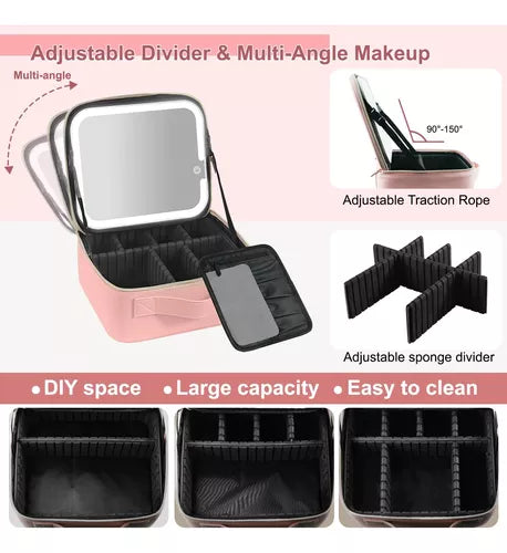 Estuche De Maquillaje Con Espejo Luz Led Organizador Viajero