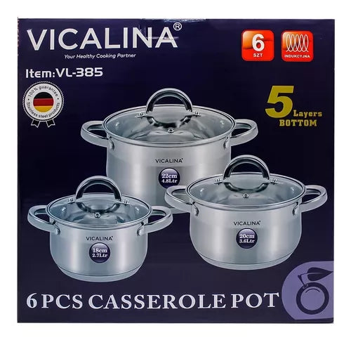 Set De Ollas Acero Inoxidable 6 Piezas