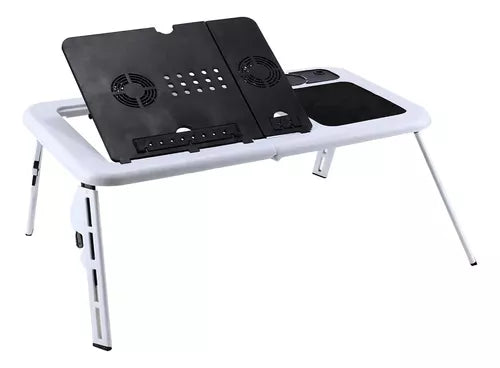 Mesa Portátil Notebook Laptop Plegable Con Ventiladores Color Blanco Con Negro