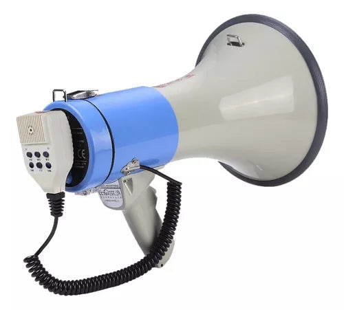 Megáfono Portátil Altavoz Fuerte 50w Batería Recargable Color Blanco Con Celeste