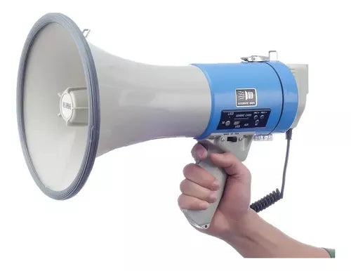 Megáfono Portátil Altavoz Fuerte 50w Batería Recargable Color Blanco Con Celeste