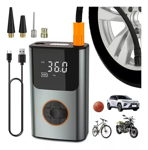 Compresor Inflador De Aire Portátil Digital 2000mah*2 Color Gris