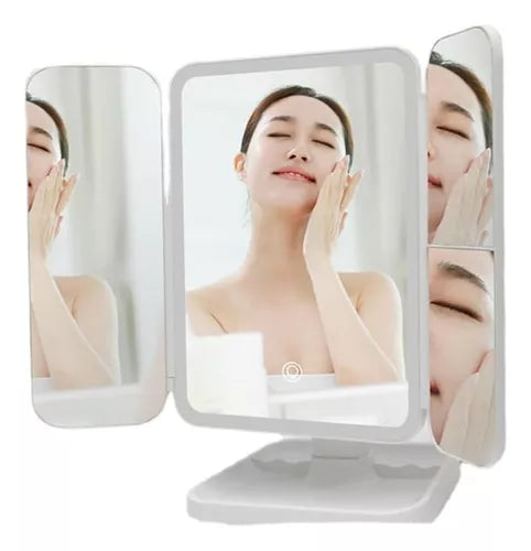 Espejo Iluminado Para Maquillaje Espejo De Tocador Plegable Marco Blanco