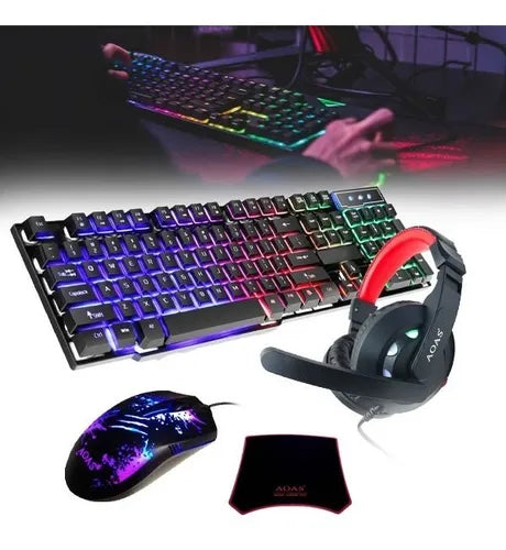 Set Gamer Con Mouse Pad / Audífonos / Teclado Y Mouse Gamer