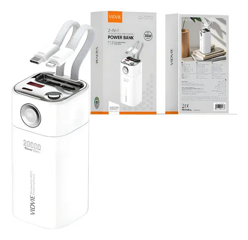 Cargador Portátil Carga Rápida Vidvie 20000mah 35w 2 En 1 Blanco