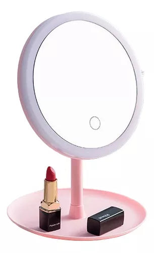 Espejo P/maquillaje Redondo 3 Tonos Luz Led Táctil Gira 360° Color del marco Rosado