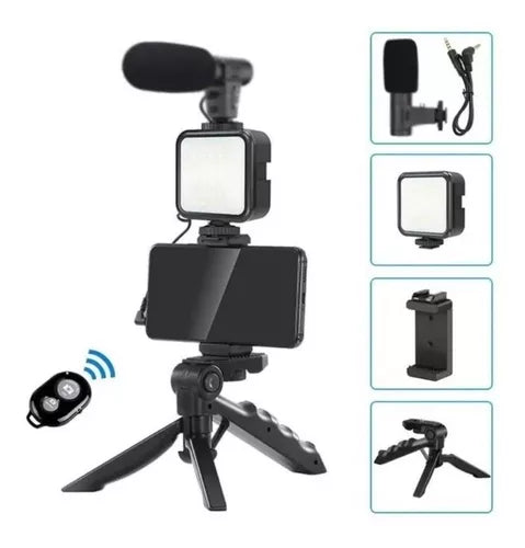 Kit De Creación Transmisión De Videos Soporte Luz Micrófono