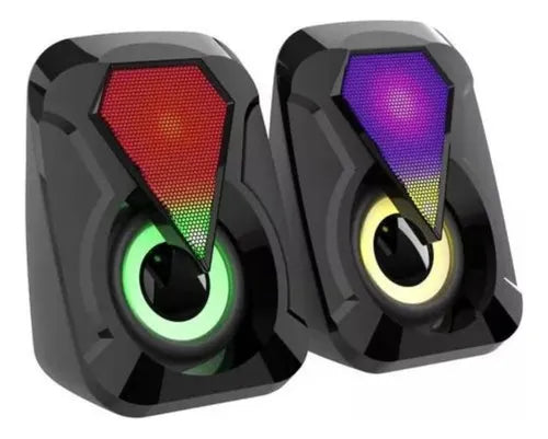 Parlantes Led Rgb Multimedia Para Pc Gamer Speaker E-1053 Color Negro