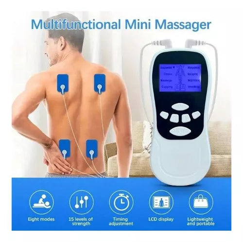 Masajeador Tens Electroestimulador 4 Parches Alivia El Dolor Color Blanco