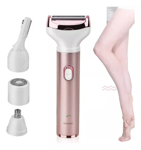 Kit Depiladora Afeitadora Facial Corporal Usb 4 En 1 Surker Color Rosa