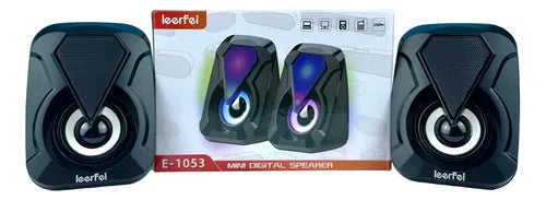 Parlantes Led Rgb Multimedia Para Pc Gamer Speaker E-1053 Color Negro