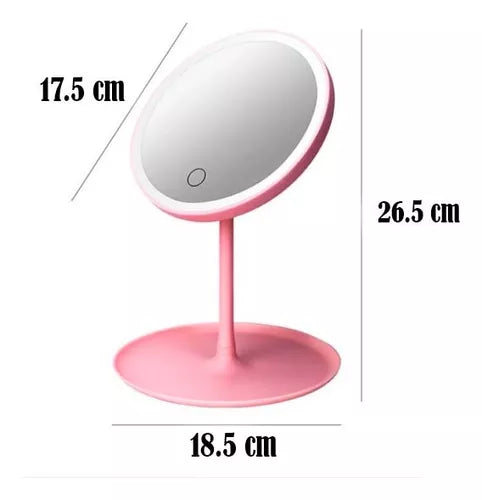 Espejo P/maquillaje Redondo 3 Tonos Luz Led Táctil Gira 360° Color del marco Rosado