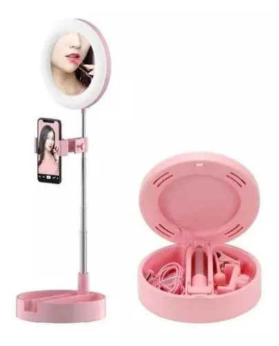 Aro De Luz Led+espejo De Maquillaje+soporte De Celular 3en1 Color de la estructura Rosa claro