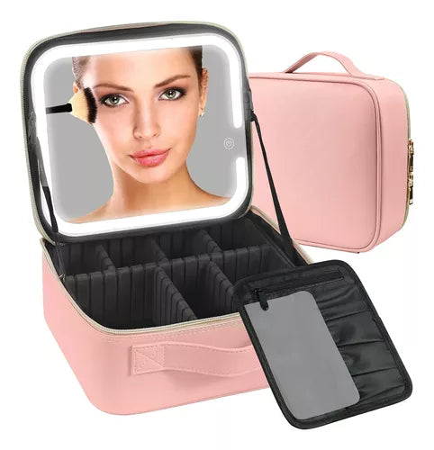 Estuche De Maquillaje Con Espejo Luz Led Organizador Viajero