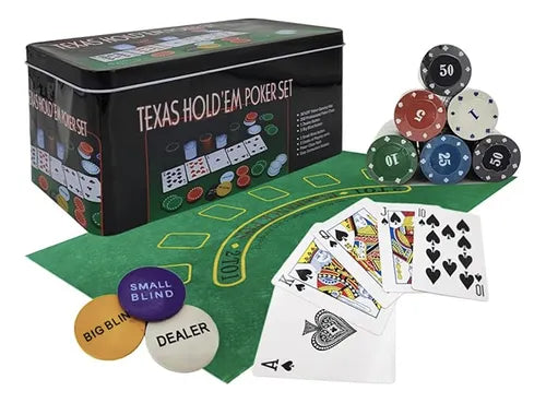 Set Poker 200 Fichas Texas Holdem 2 Barajas + Paño + Caja