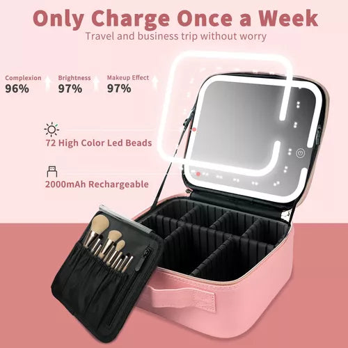 Estuche De Maquillaje Con Espejo Luz Led Organizador Viajero