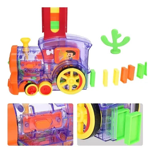 Tren Juguete Dominó Automático Juego Para Niños Y Niñas Personaje Tren Domino 80 Piezas