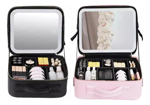 Estuche De Maquillaje Con Espejo Luz Led Organizador Viajero