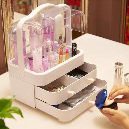 Caja Organizador De Cosméticos Maquillaje Portátil Multiuso Color Blanco