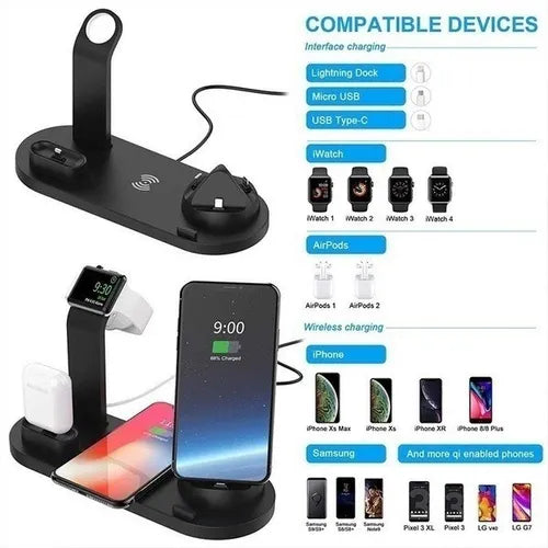 Cargador Inalambrico 3 En 1 Multifunción Soporte Para Tlf Color Negro