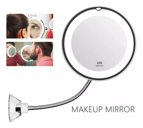 Espejo Flexible Plegable Luz Led Aumento 10x Redondo Jg-788 Color del marco Blanco