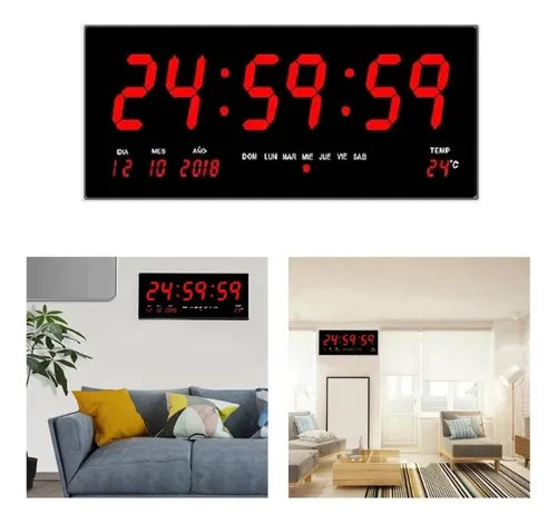 Reloj Digital Led Pared Alarma Calendario Temperatura