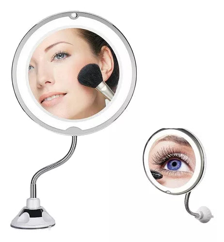 Espejo Flexible Plegable Luz Led Aumento 10x Redondo Jg-788 Color del marco Blanco