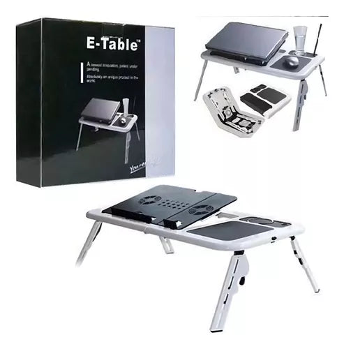 Mesa Portátil Notebook Laptop Plegable Con Ventiladores Color Blanco Con Negro