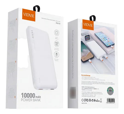 Cargador Portátil Power Bank Vidvie 10000mah Pb747 Color Blanco
