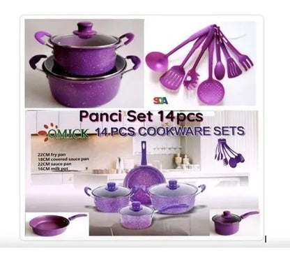 Juego De Ollas Antiadherentes Mas Utensilios 14 Pcs Morado