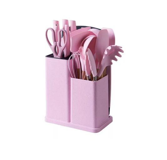 Juego De Utensilios De Cocina De Silicona Madera Acero 19 Pc