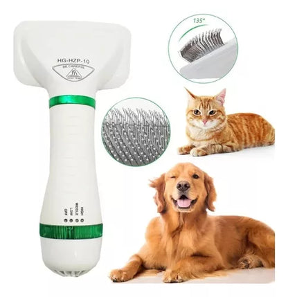 Cepillo Para Mascotas 2 En 1 Gato Perro Peine Secador D/pelo Color Blanco/dorado