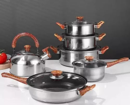 Juego De Ollas Batería De Cocina De Acero Inoxidable 12 Pcs