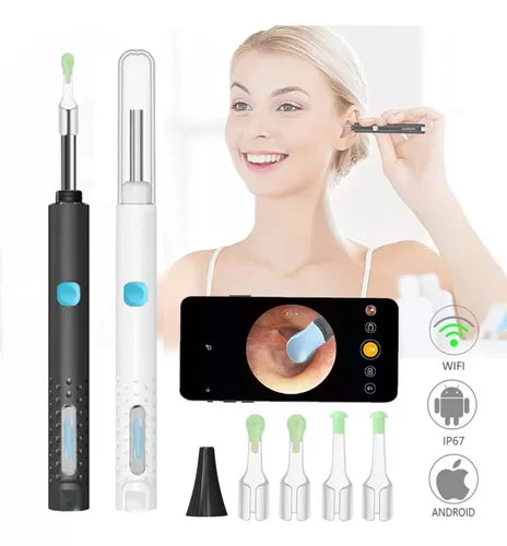 Kit De Limpieza De Oídos Con Cámara Otoscopio 1080p Wifi Color Blanco