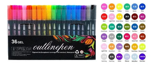Set 36 Marcadores Rotuladores Doble Línea Metalizados De Gel
