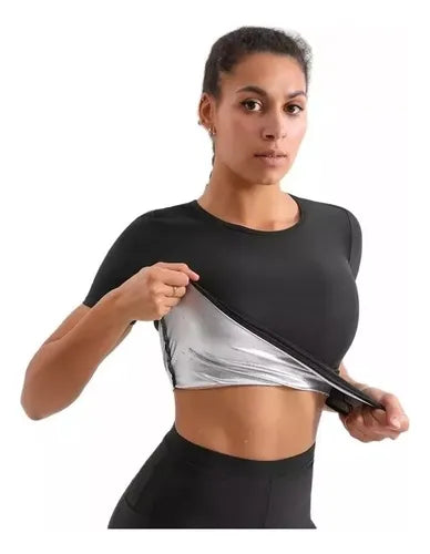 Polera Con Mangas Efecto Sauna Látex Por Dentro Térmica Faja