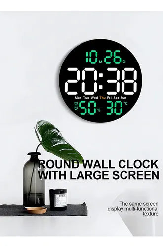 Reloj De Pared Digital Led Redondo Con Control Remoto Estructura Blanco Fondo Negro