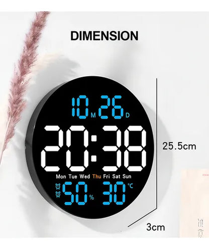 Reloj De Pared Digital Led Redondo Con Control Remoto Estructura Blanco Fondo Negro