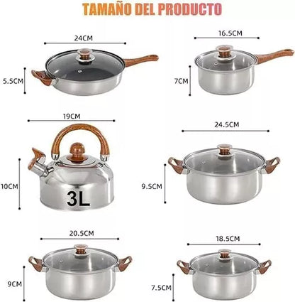Juego De Ollas Batería De Cocina De Acero Inoxidable 12 Pcs