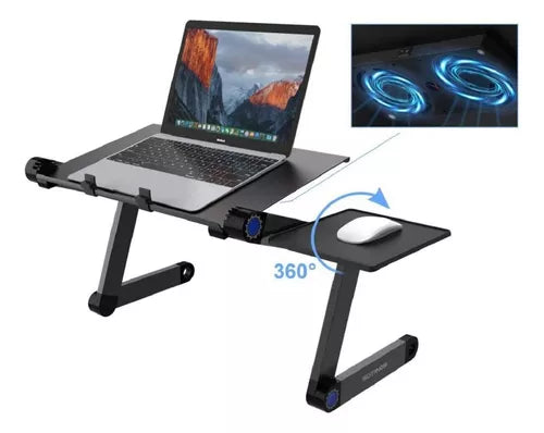 Mesa Para Laptop Notebook Plegable Cama 2 Ventiladores T8 Color Negro