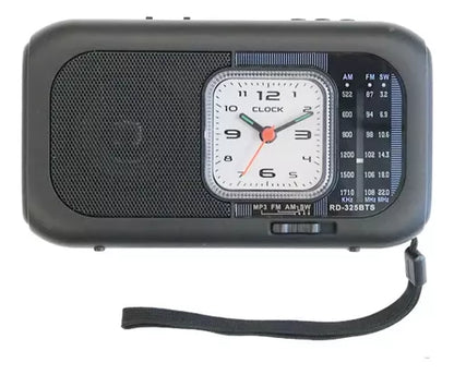 Radio Portátil Fm/am 3 Bandas Con Reloj Linterna Color Negro