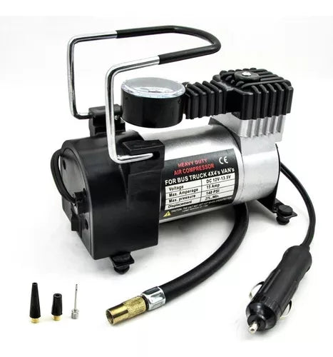 Compresor Aire Metalico Vehiculo 12v Auto Moto Color Plateado